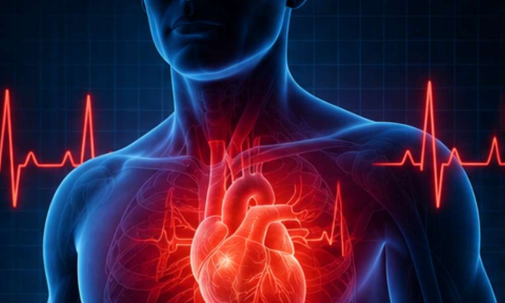 Dehydration causing reduced blood volume leading to fast heart rate even at rest