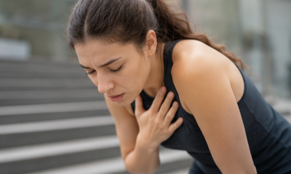 Patient consulting physician about persistent shortness of breath with normal oxygen readings